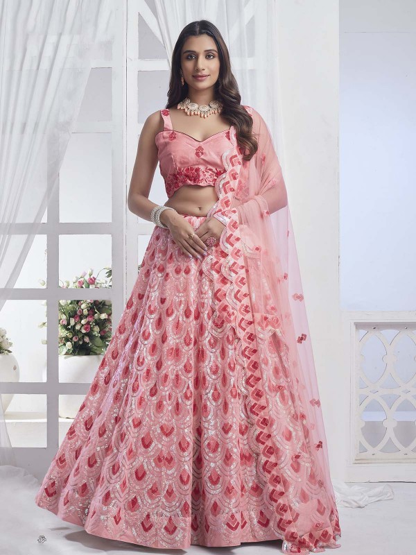 Peach Premium Net Lehenga Choli